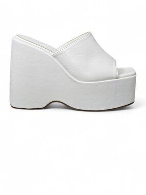 Chunky Platform Block Heel Open Toe Retro Y2K Slip-On Mule Sandals White Size 8
